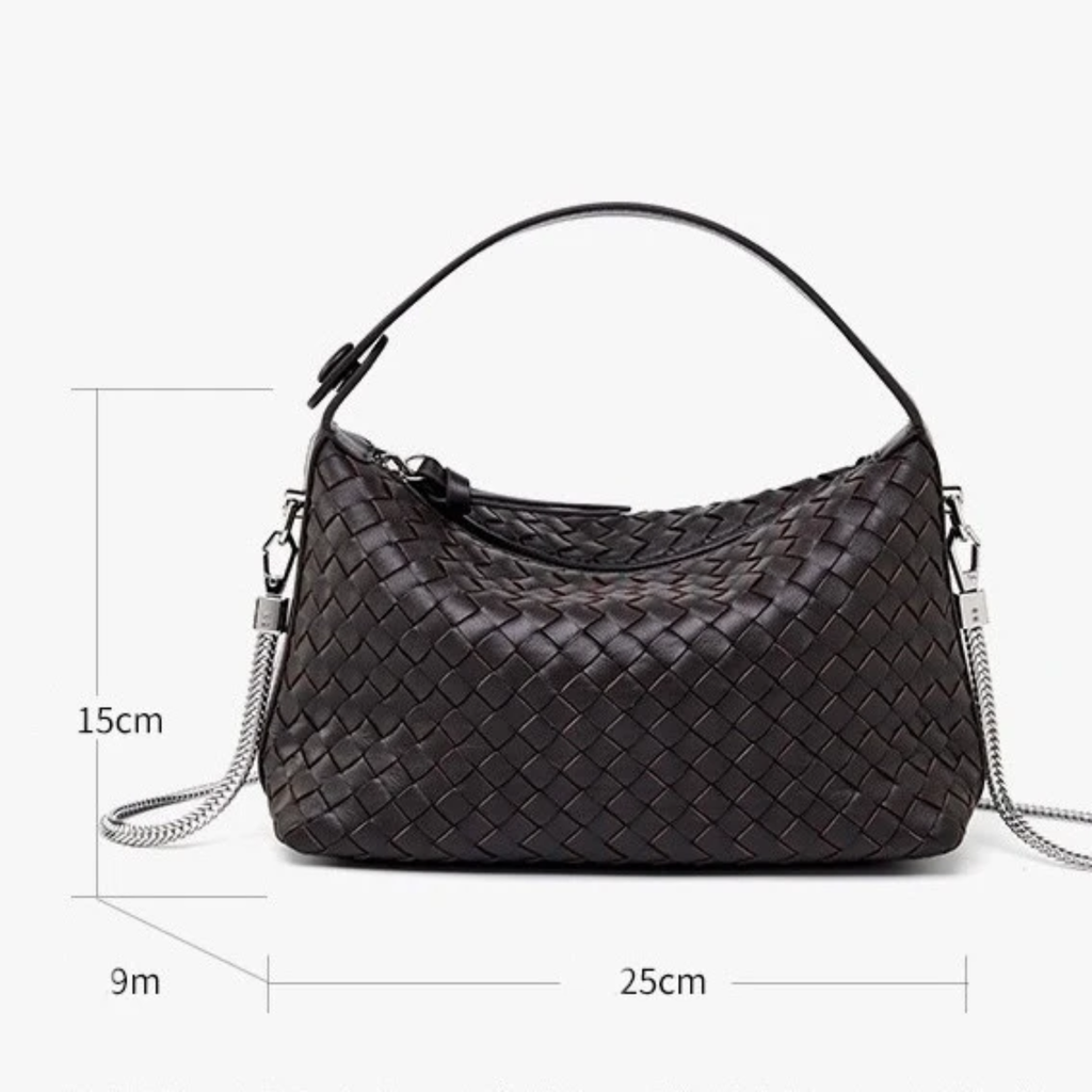 Genuine Sheepskin Leather Woven Clutch Bag with Chain Strap for Women