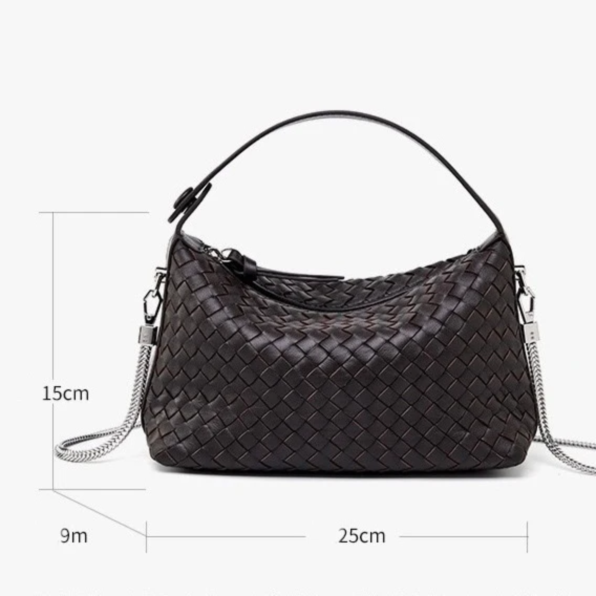 Genuine Sheepskin Leather Woven Clutch Bag with Chain Strap for Women