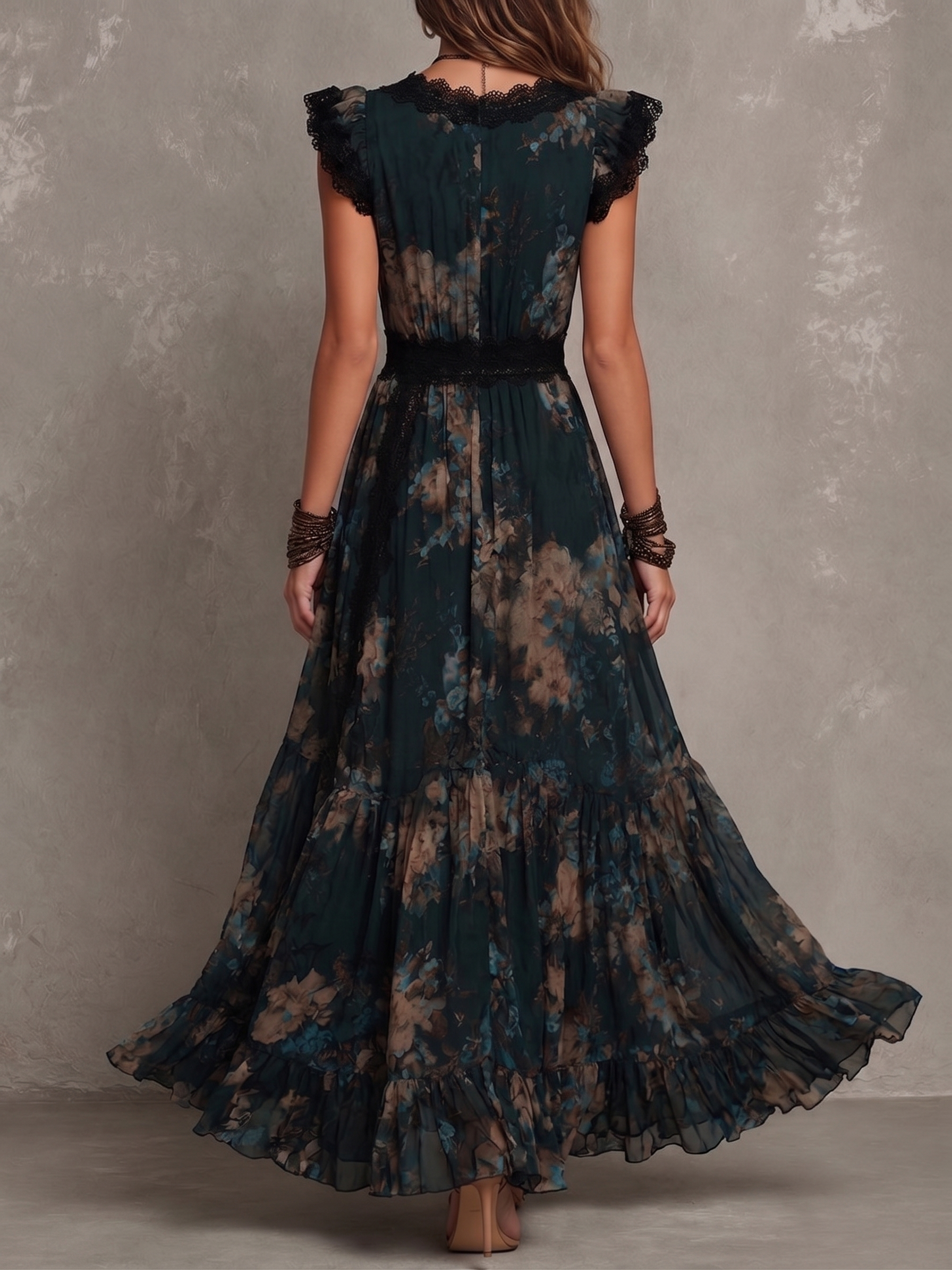 Garden Party Ready – Dark Floral Tiered Maxi Dress