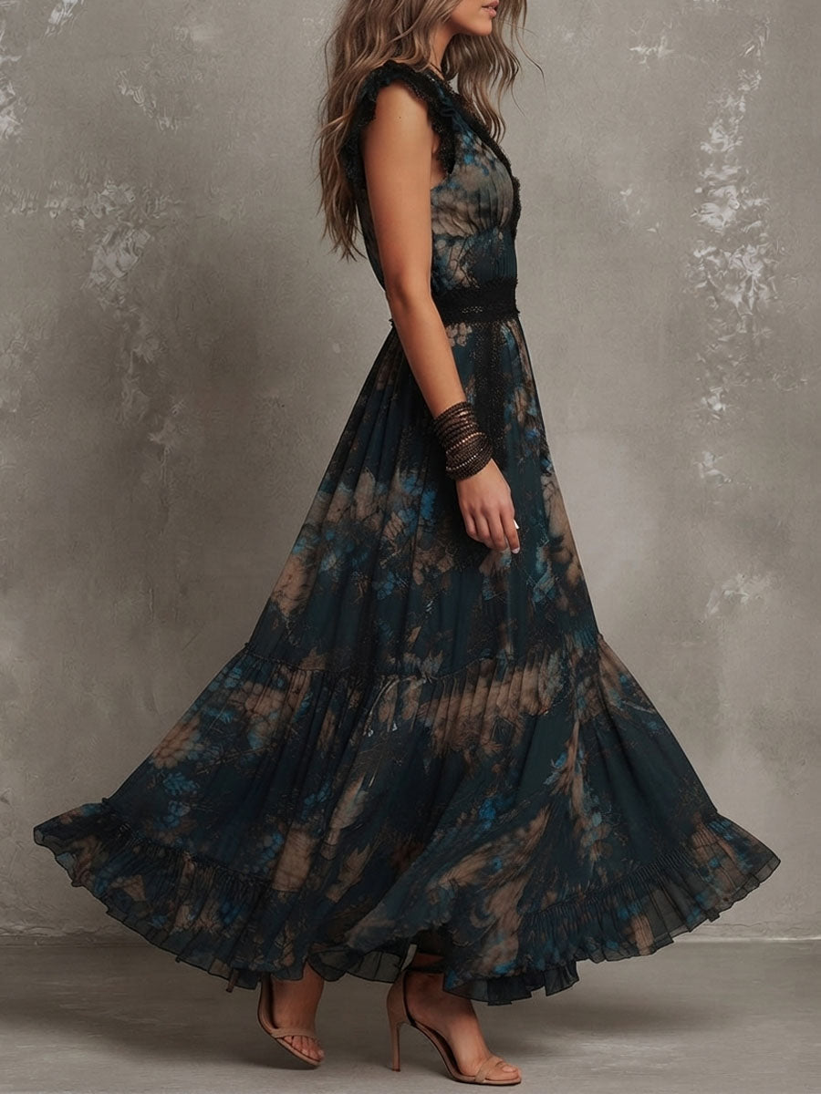 Garden Party Ready – Dark Floral Tiered Maxi Dress