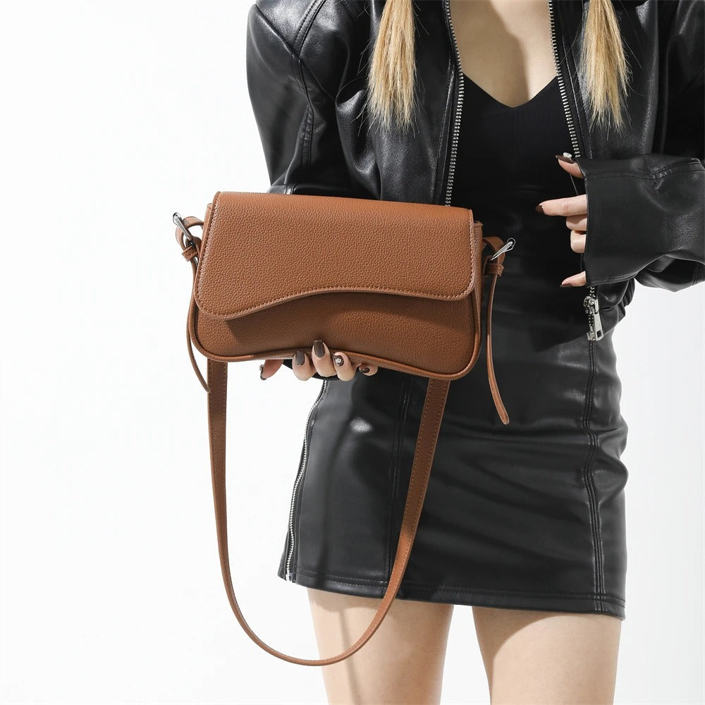 Baguette Shoulder Bag with Curved Design - Stylish Everyday Handbag