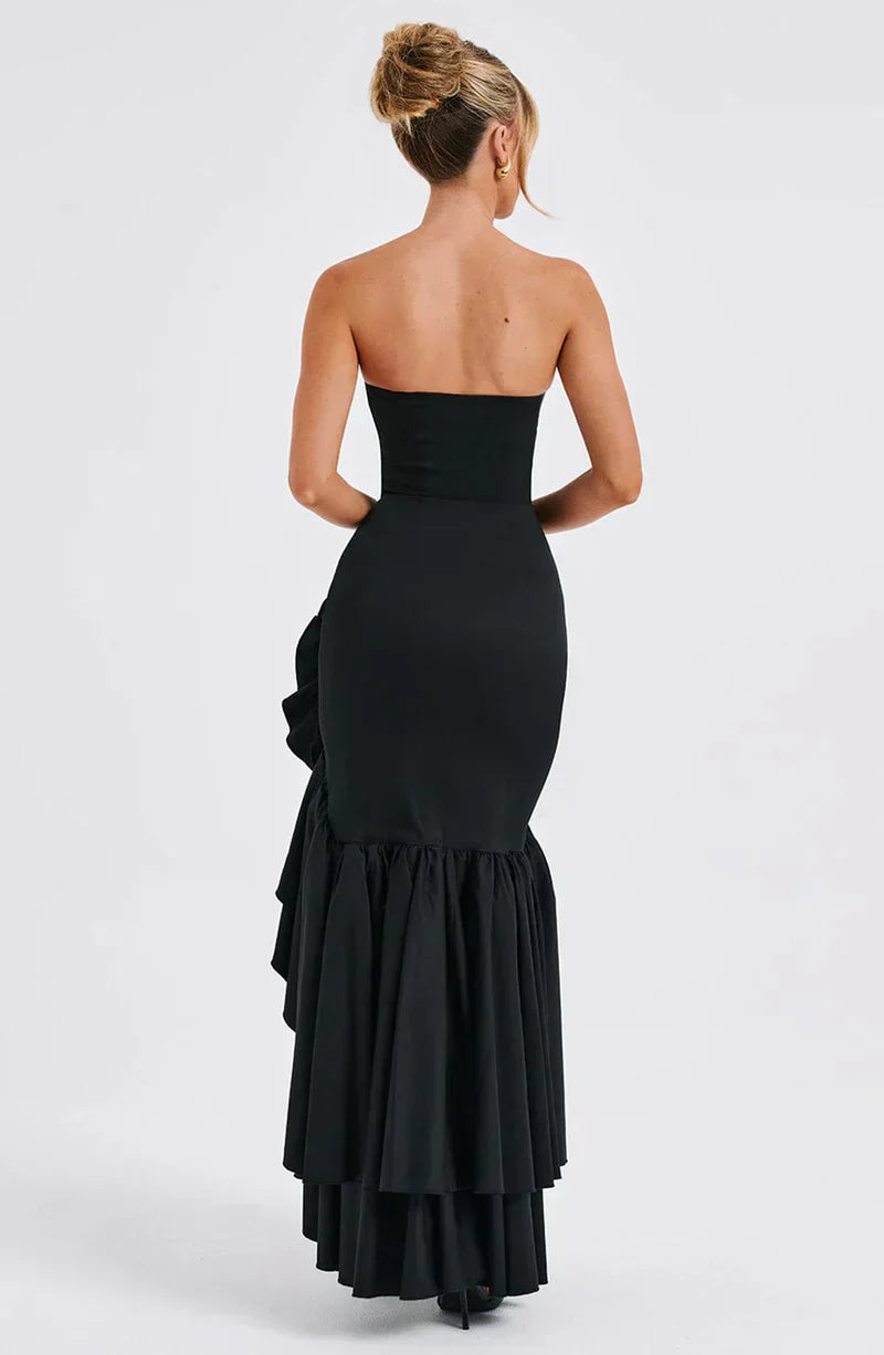 Strapless High-Low Ruffle Maxi Dress for Women - Elegant Evening Wear