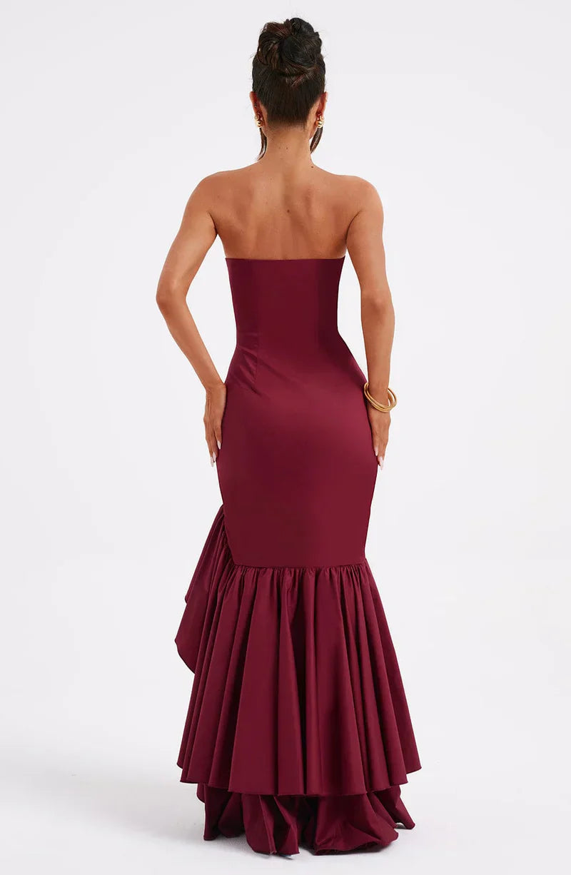Strapless High-Low Ruffle Maxi Dress for Women - Elegant Evening Wear