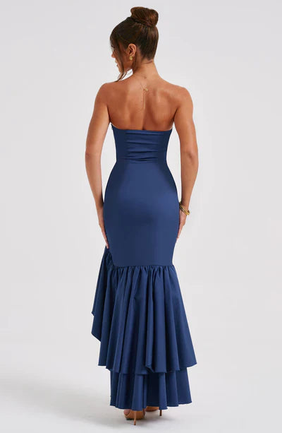 Strapless High-Low Ruffle Maxi Dress for Women - Elegant Evening Wear