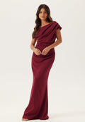 Burgundy One-Shoulder Maxi Dress with Draped Design for Formal Events