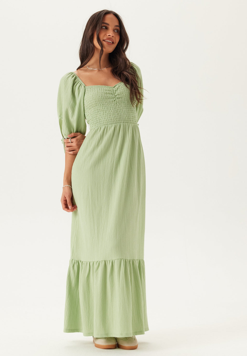 Heart-Neck Bubble Sleeve Maxi Dress for Women - Elegant Summer Evening Wear