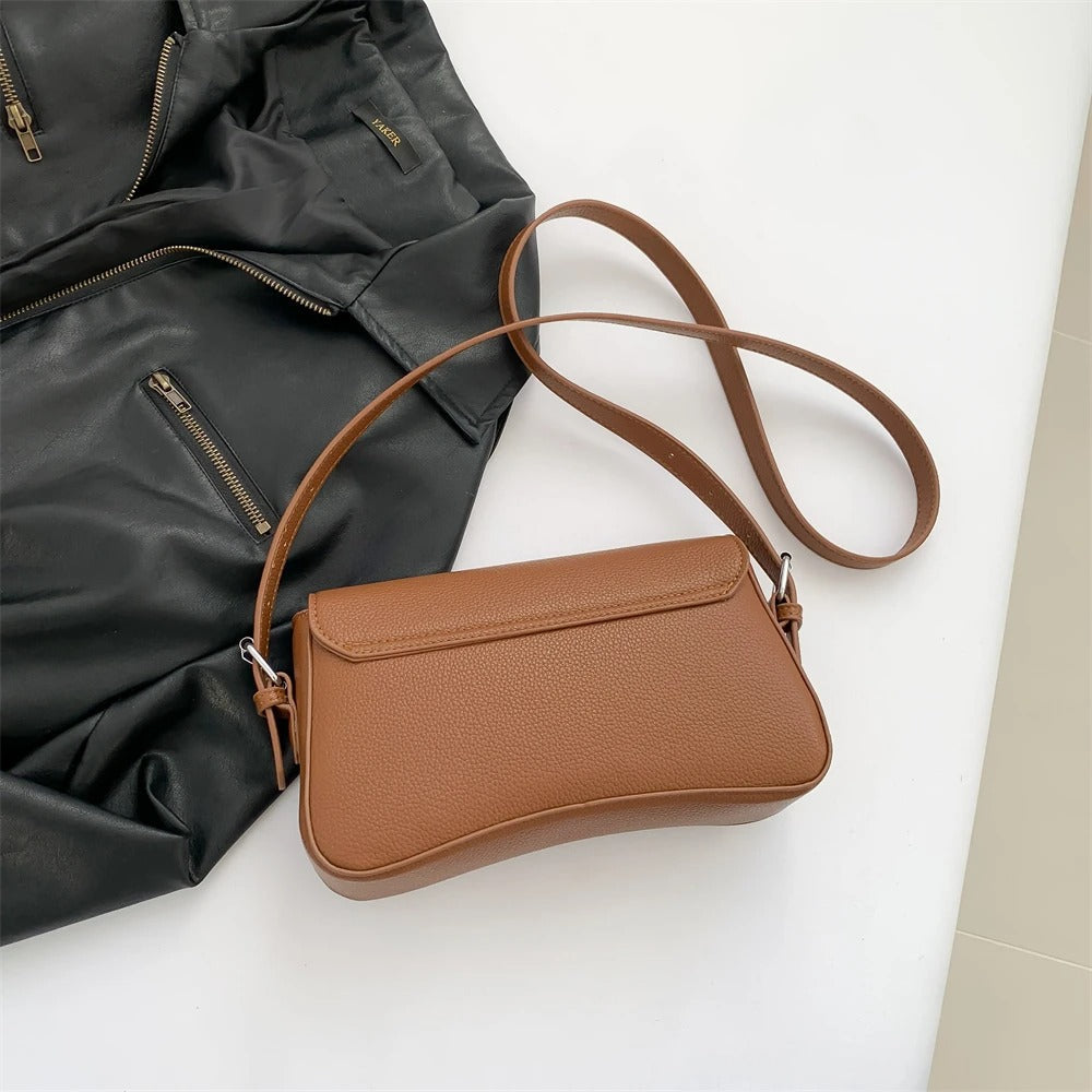 Baguette Shoulder Bag with Curved Design - Stylish Everyday Handbag