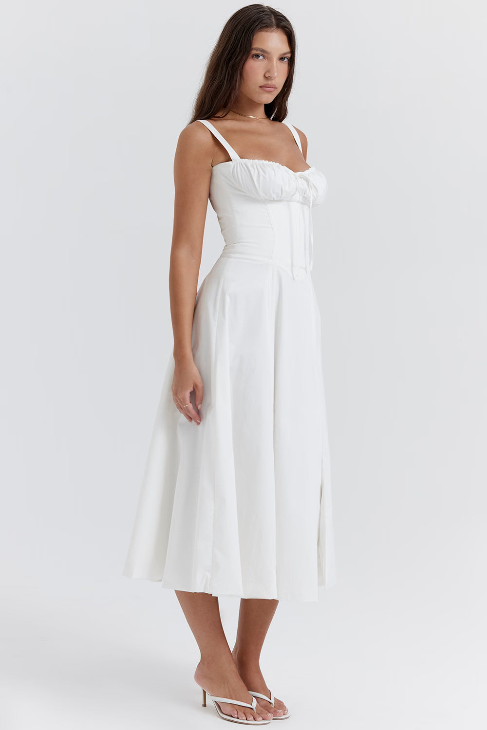 Ruched Bodice High Slit Midi Dress for Evening Events and Special Occasions