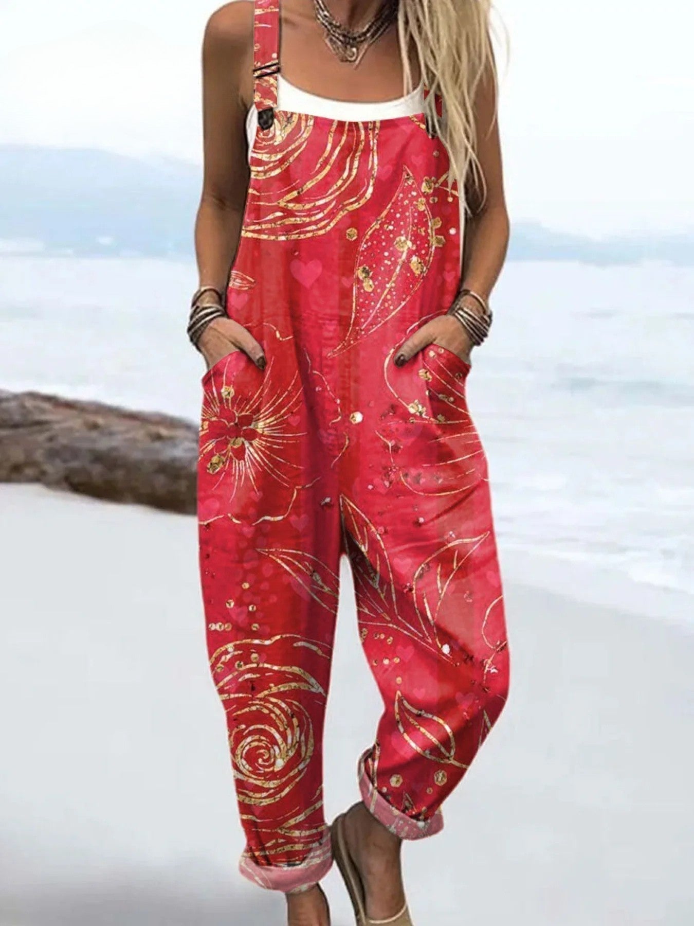 Floral Print Relaxed Dungarees