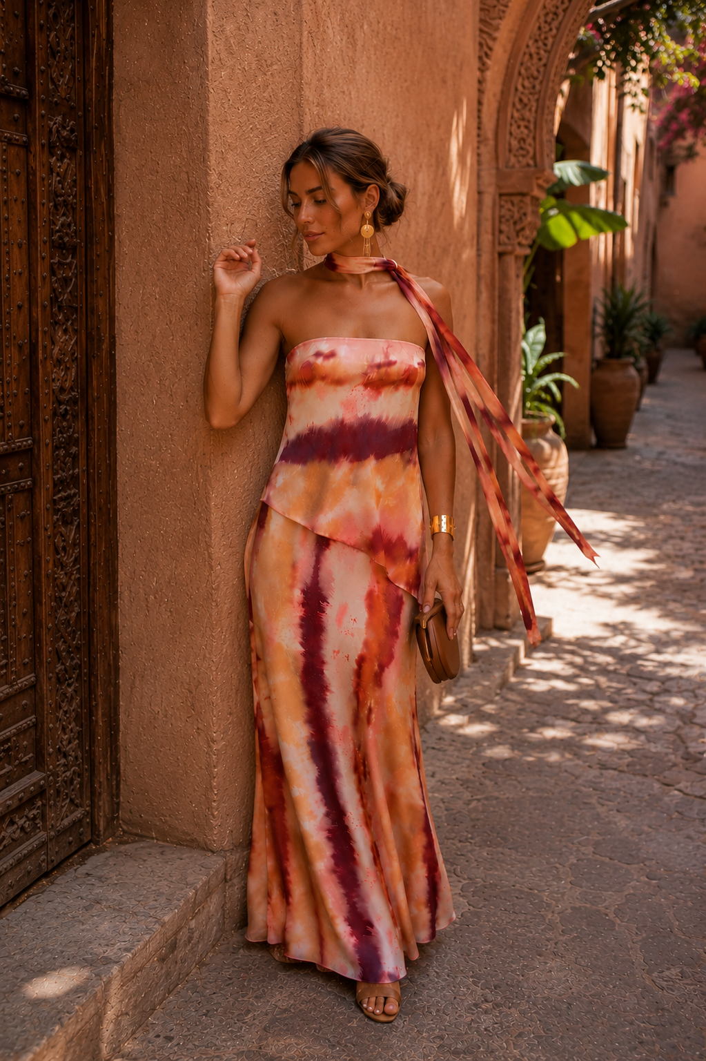 Scarlett | Long Printed Dress with Strapless Neckline