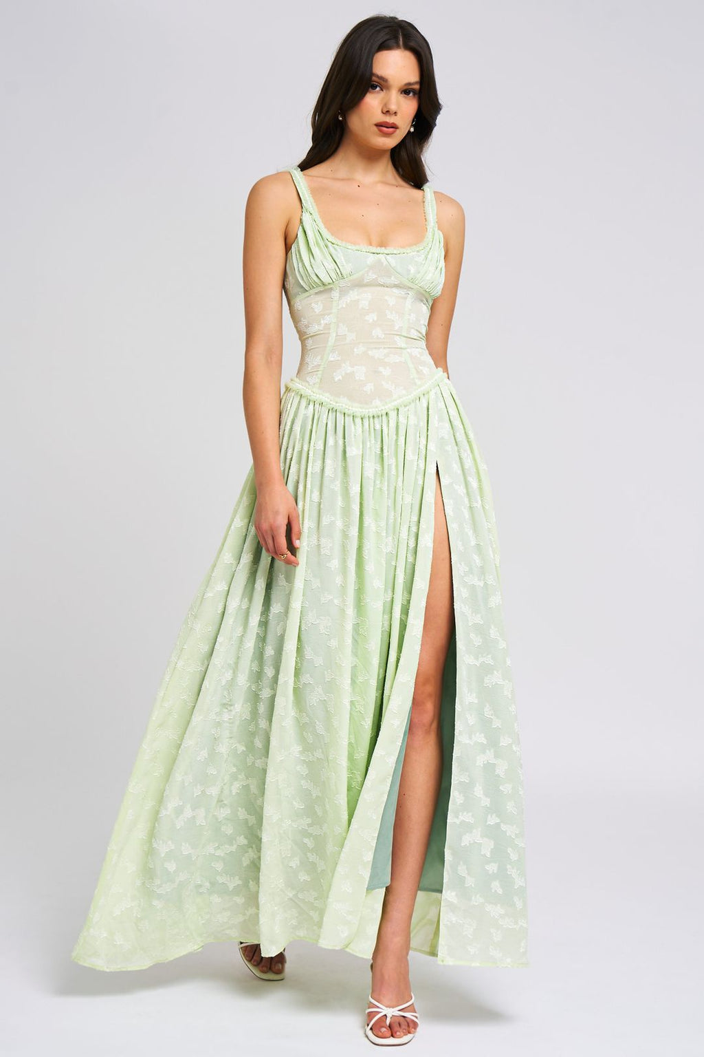 Floral Ruched Maxi Dress with High Slit - Ethereal Style for Special Occasions