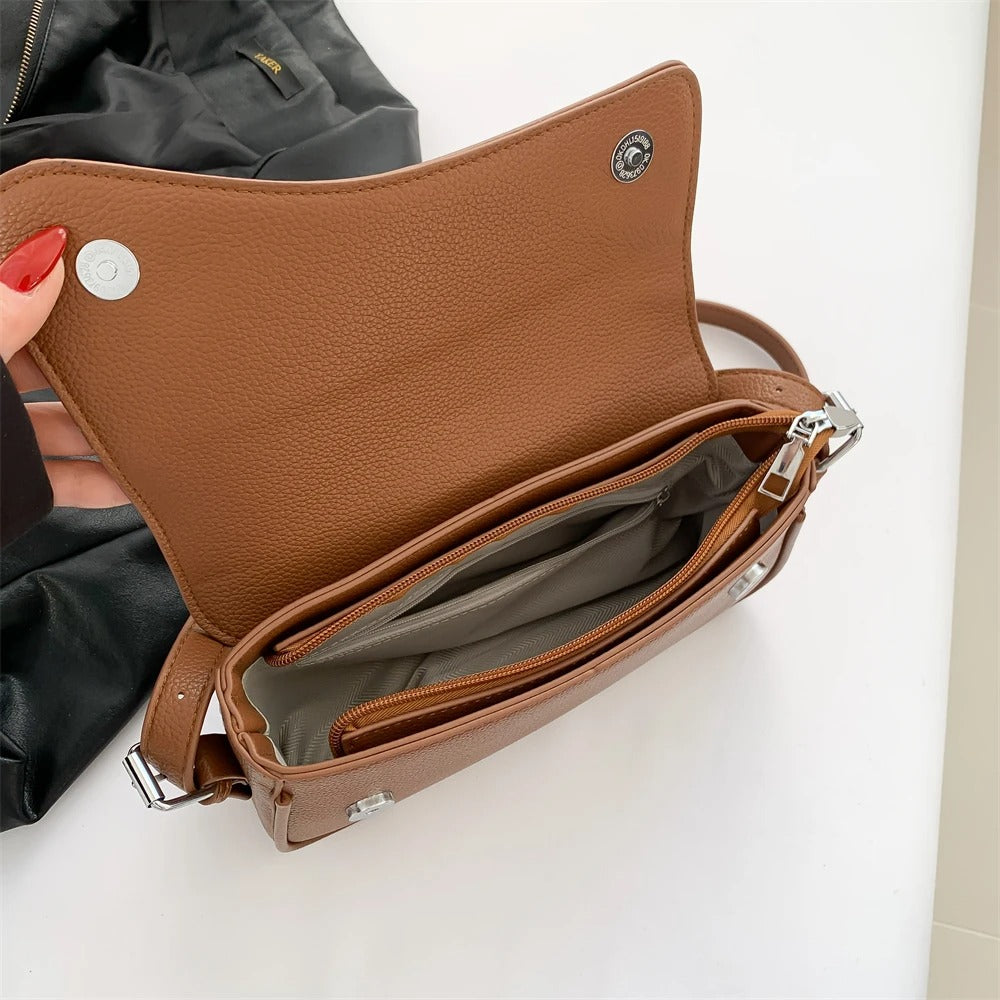 Baguette Shoulder Bag with Curved Design - Stylish Everyday Handbag