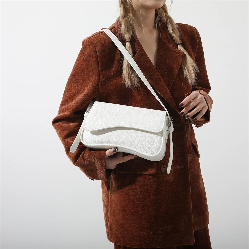 Baguette Shoulder Bag with Curved Design - Stylish Everyday Handbag