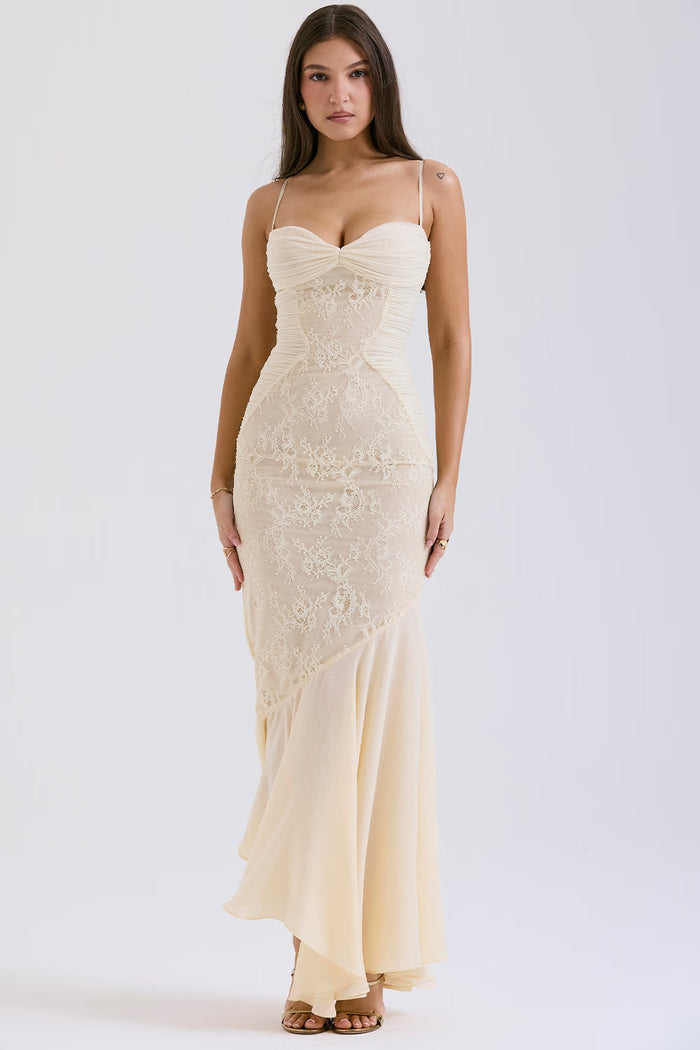 Fluid Sculpted Bodice Maxi Dress in Ethereal Vanilla