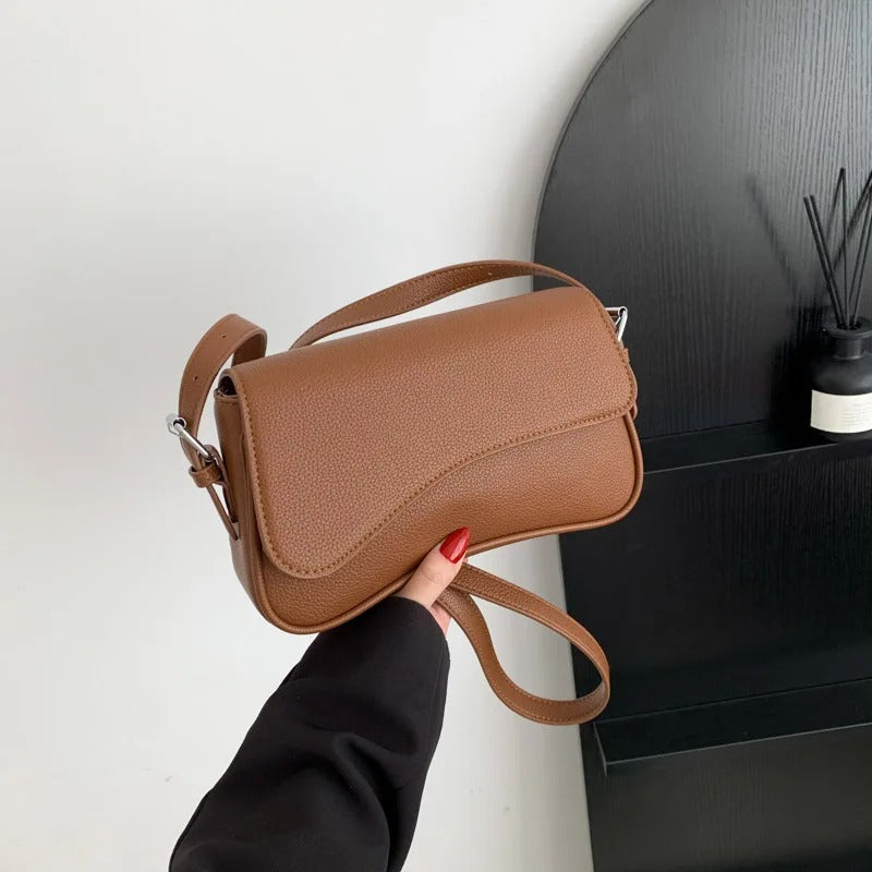 Baguette Shoulder Bag with Curved Design - Stylish Everyday Handbag