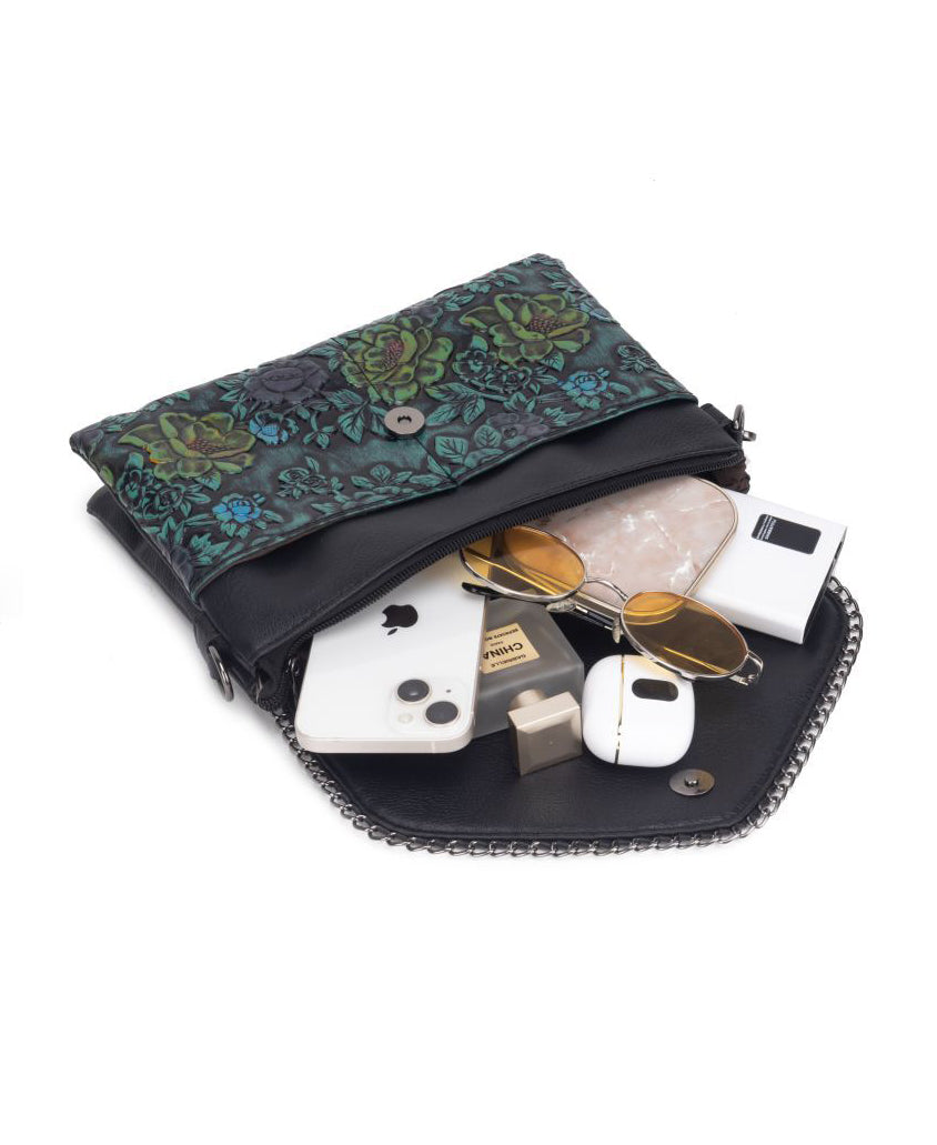 Velvet Crossbody Bag with Chain Strap - Luxe Velvet Material for Everyday Use