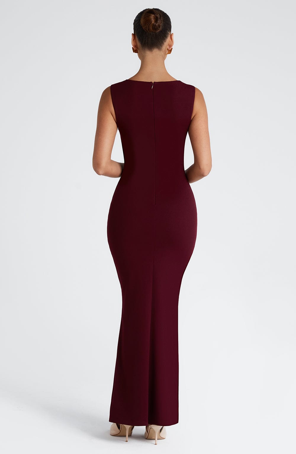 Burgundy Square Neck Maxi Dress | Sculpting Fit for Evening Wear
