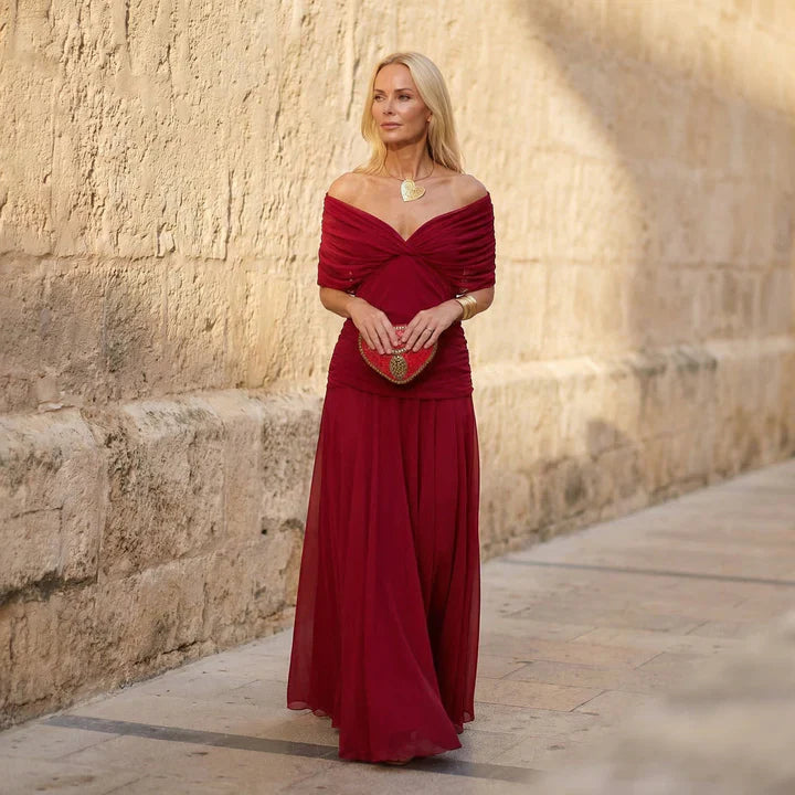 Red Pleated Midi Dress – Wedding Guest Glam