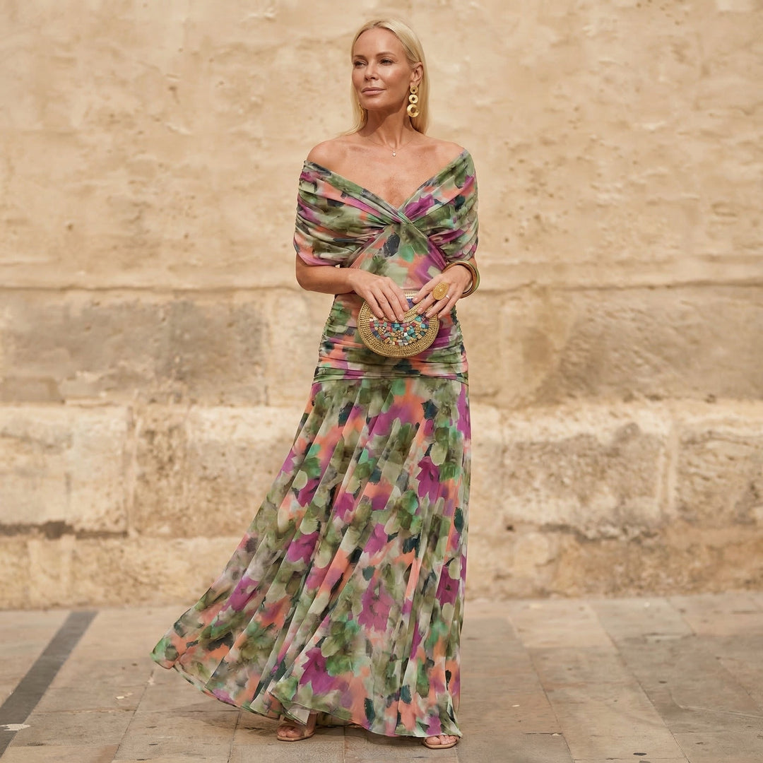 Colourful Pleated Midi Dress – Summer Wedding Dream