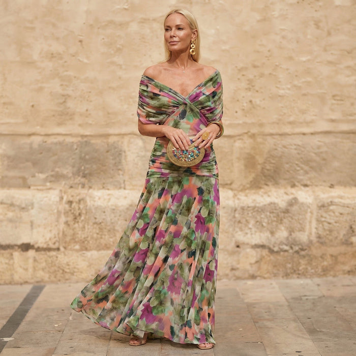 Colourful Pleated Midi Dress – Summer Wedding Dream