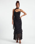 Polka Dot Maxi Dress with Sheer Hem | Body-Skimming Silhouette for Casual Wear