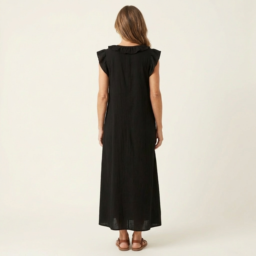 Rosalind | Ruffle V-Neck Linen Maxi Dress