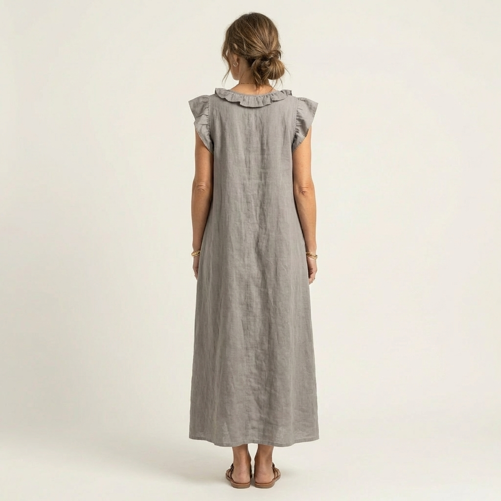 Rosalind | Ruffle V-Neck Linen Maxi Dress