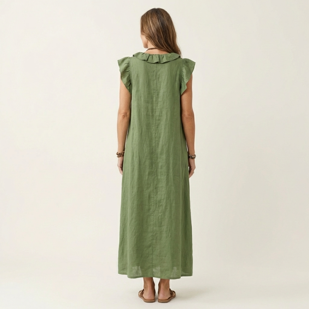 Rosalind | Ruffle V-Neck Linen Maxi Dress