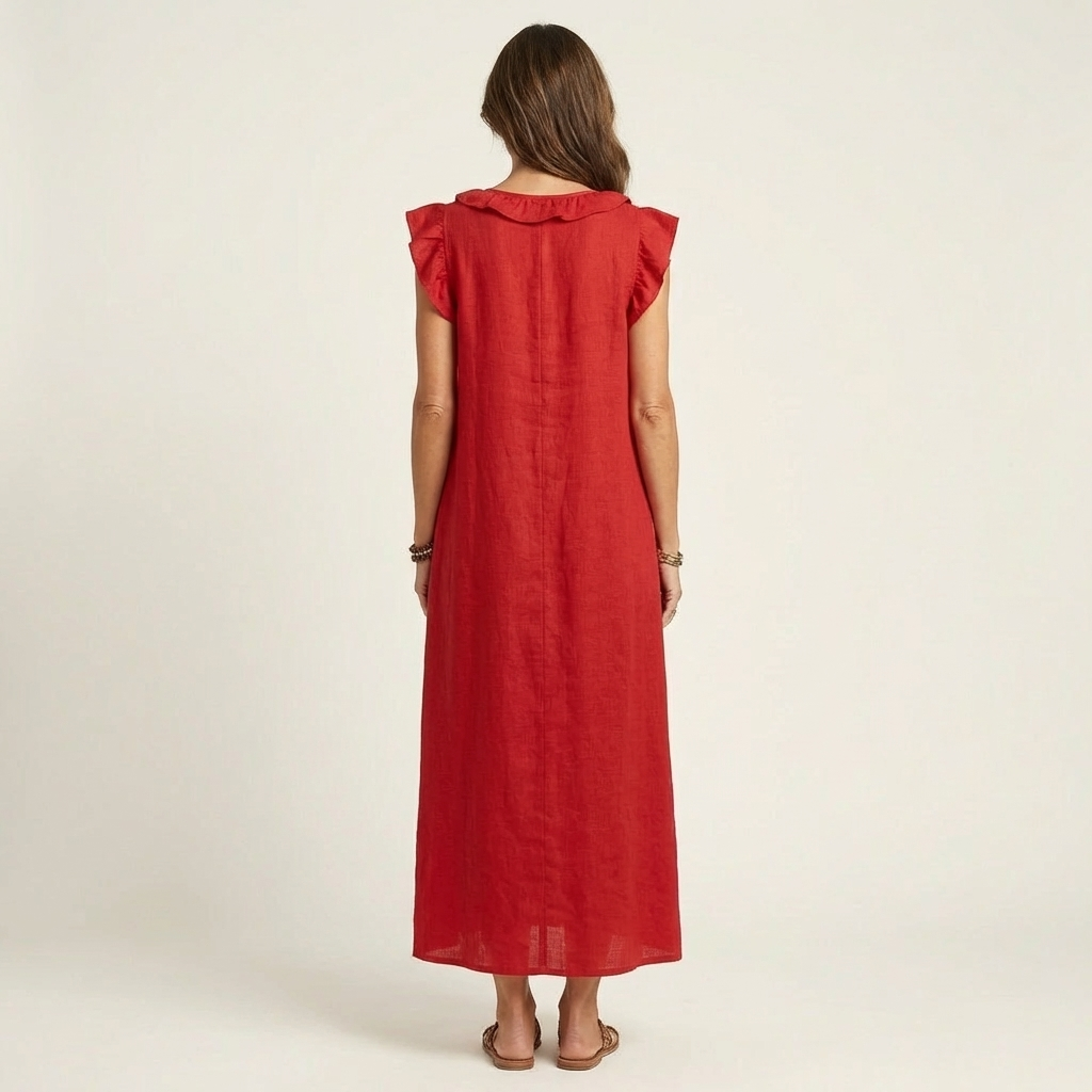 Rosalind | Ruffle V-Neck Linen Maxi Dress