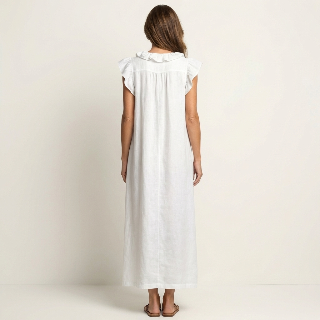 Rosalind | Ruffle V-Neck Linen Maxi Dress