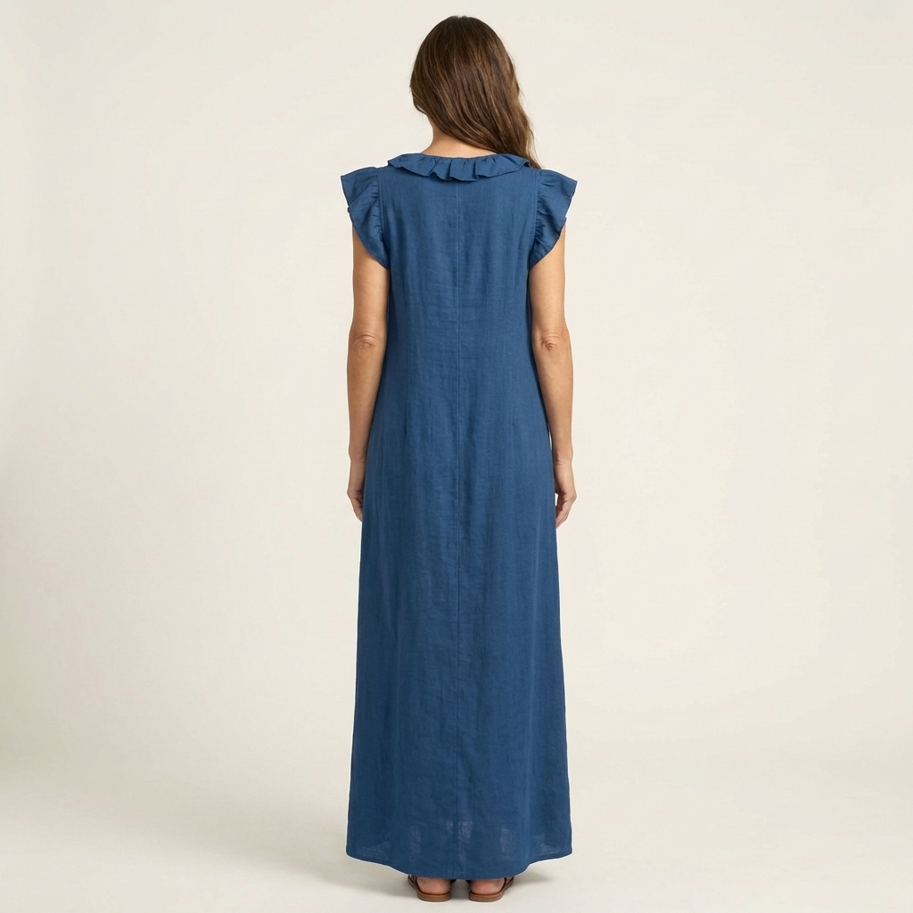 Rosalind | Ruffle V-Neck Linen Maxi Dress