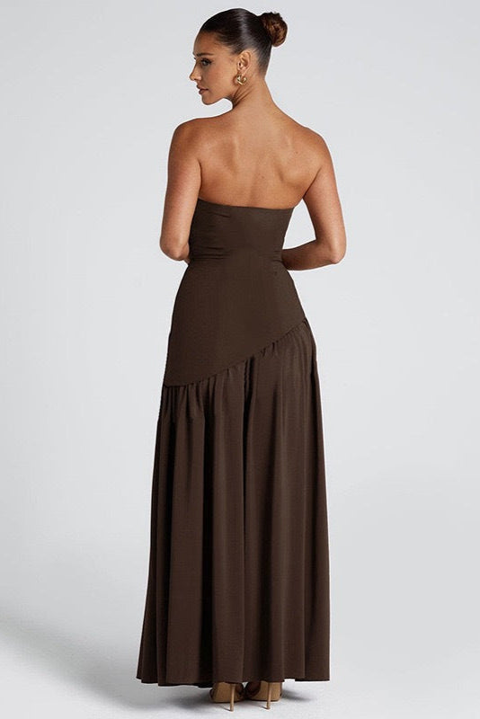 Asymmetrical Strapless Maxi Dress | Sculpted Design for Formal Events