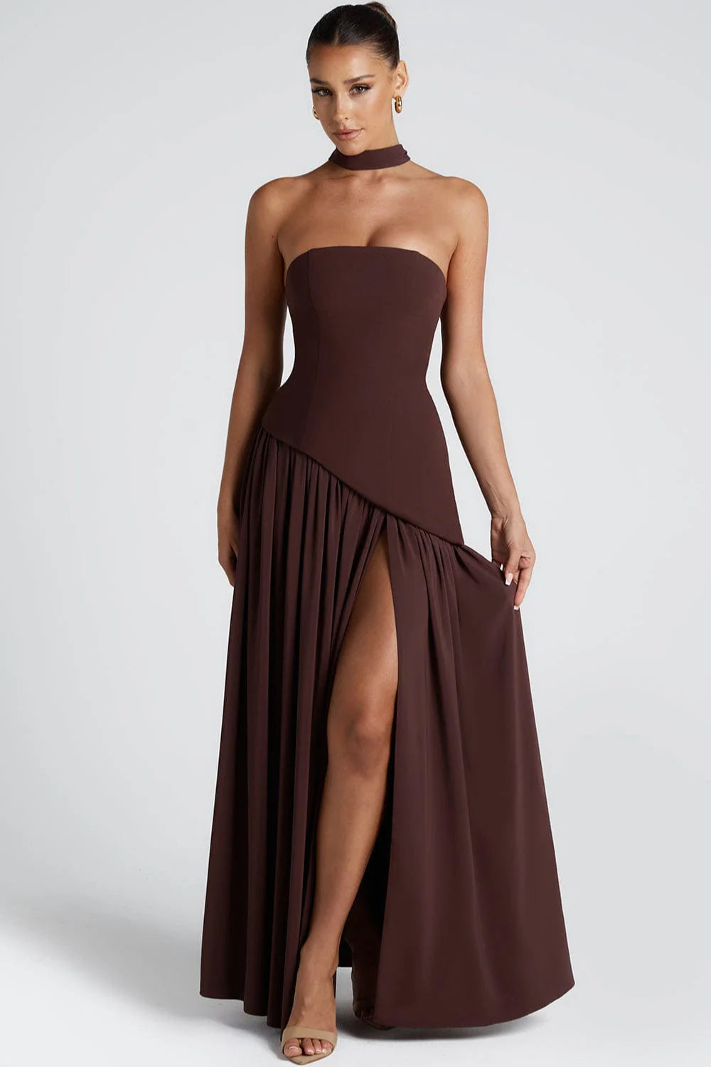 Asymmetrical Strapless Maxi Dress | Sculpted Design for Formal Events