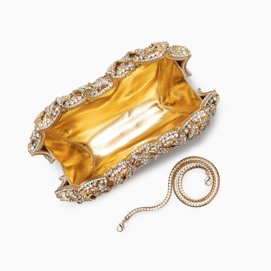 Rose Gold Evening Clutch Bag with Jewel Accents for Formal Events