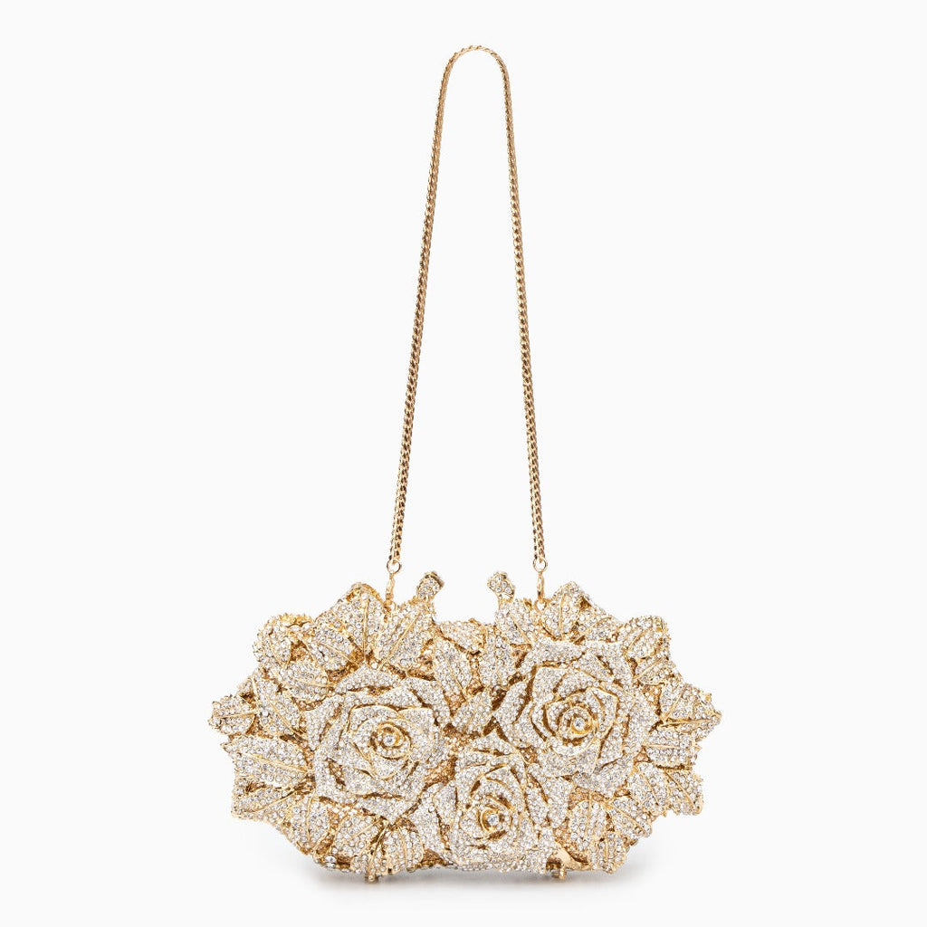Rose Gold Evening Clutch Bag with Jewel Accents for Formal Events