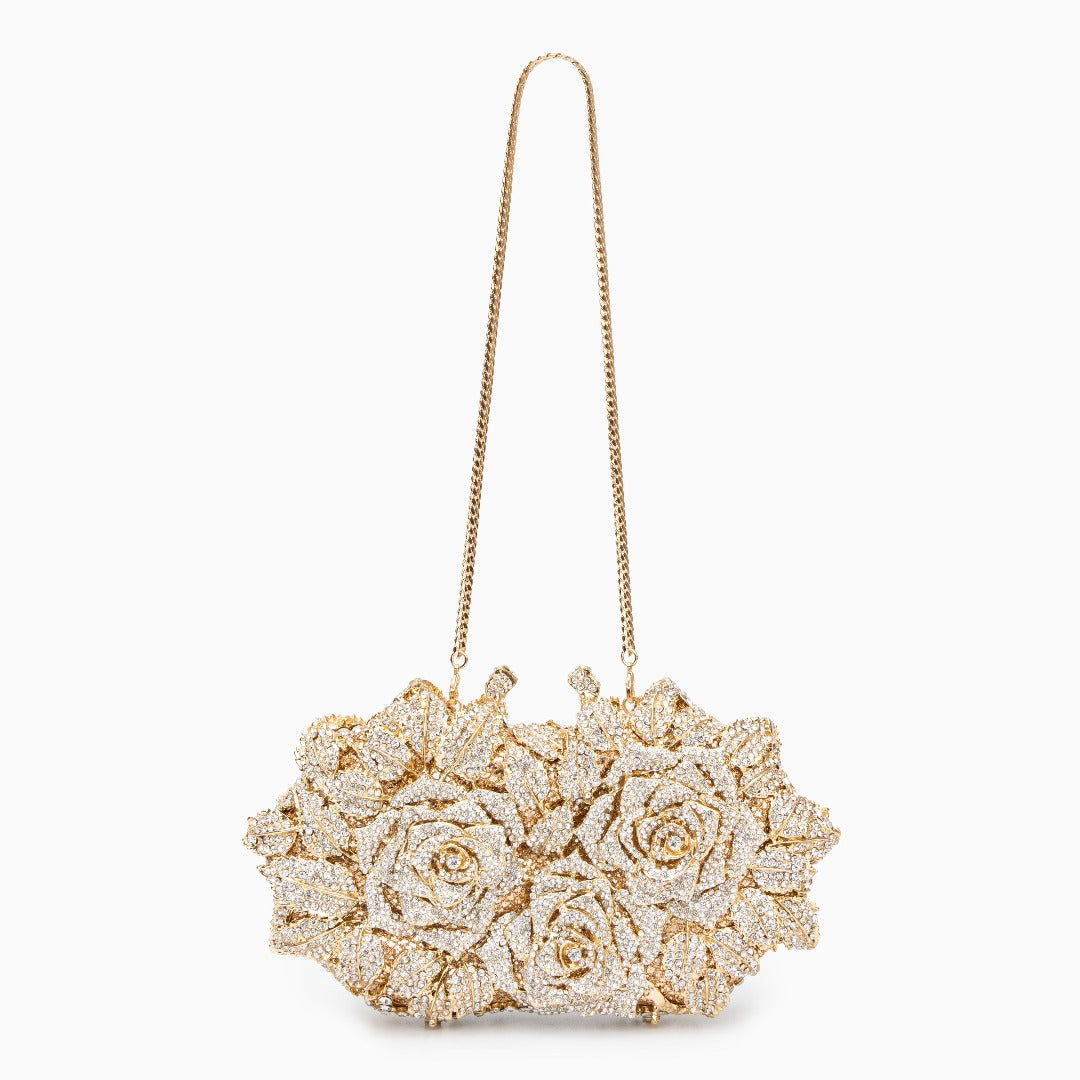 Rose Gold Evening Clutch Bag with Jewel Accents for Formal Events