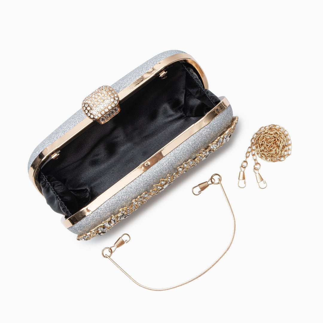 Flower Crystal Evening Clutch Bag - Dazzling Design for Formal Events