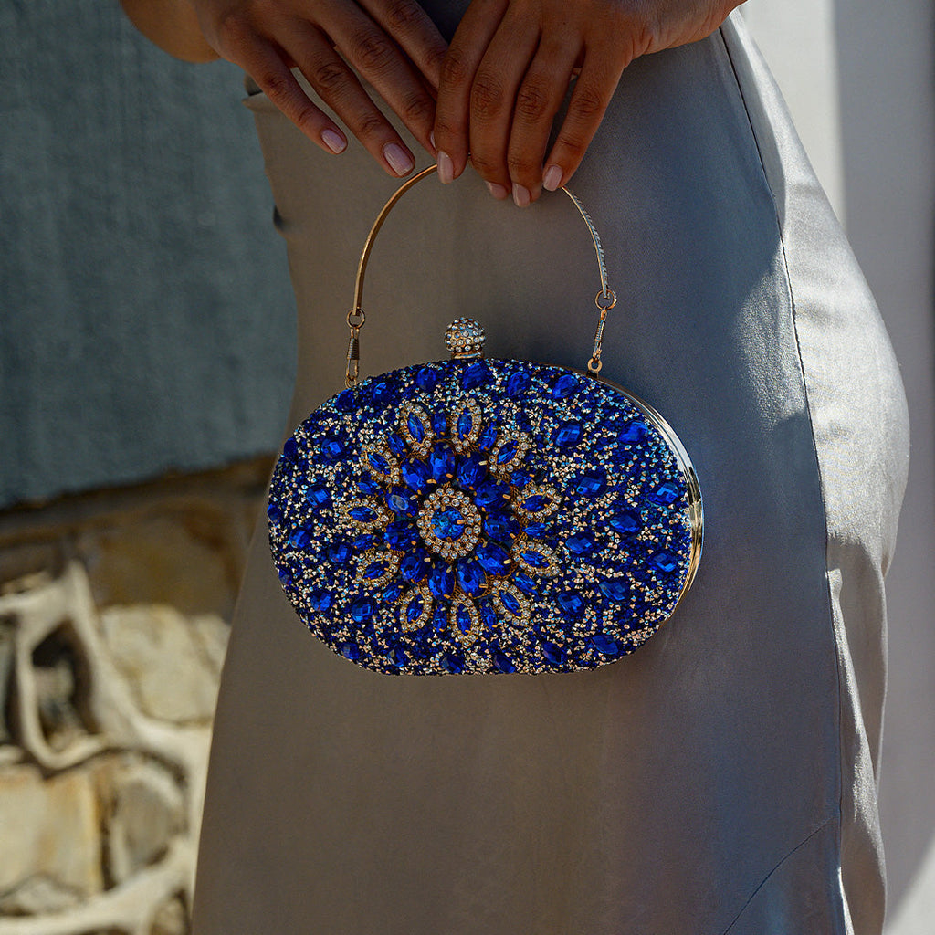 Diamond Rhinestone Clutch Bag - PU Leather Evening Purse with Adjustable Strap