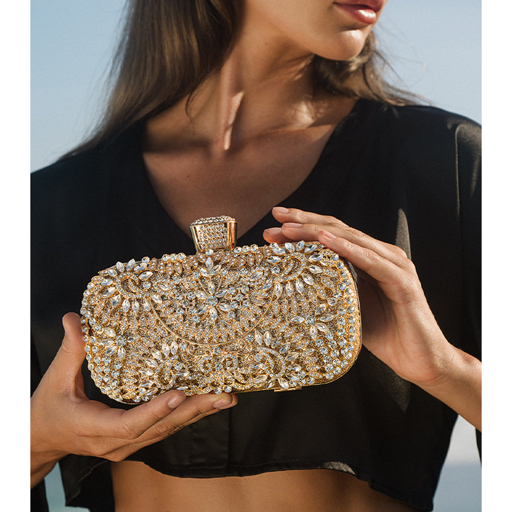 Flower Crystal Evening Clutch Bag - Dazzling Design for Formal Events