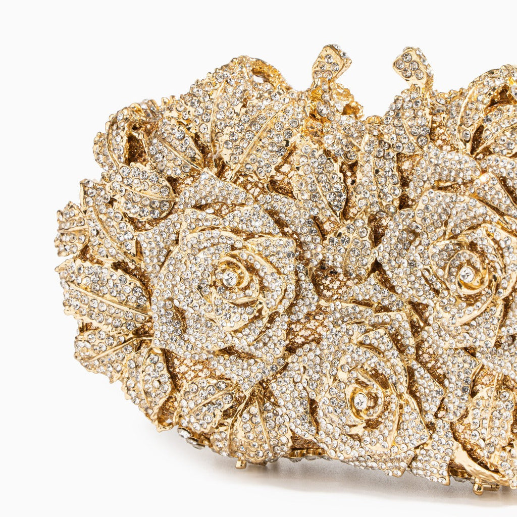 Rose Gold Evening Clutch Bag with Jewel Accents for Formal Events