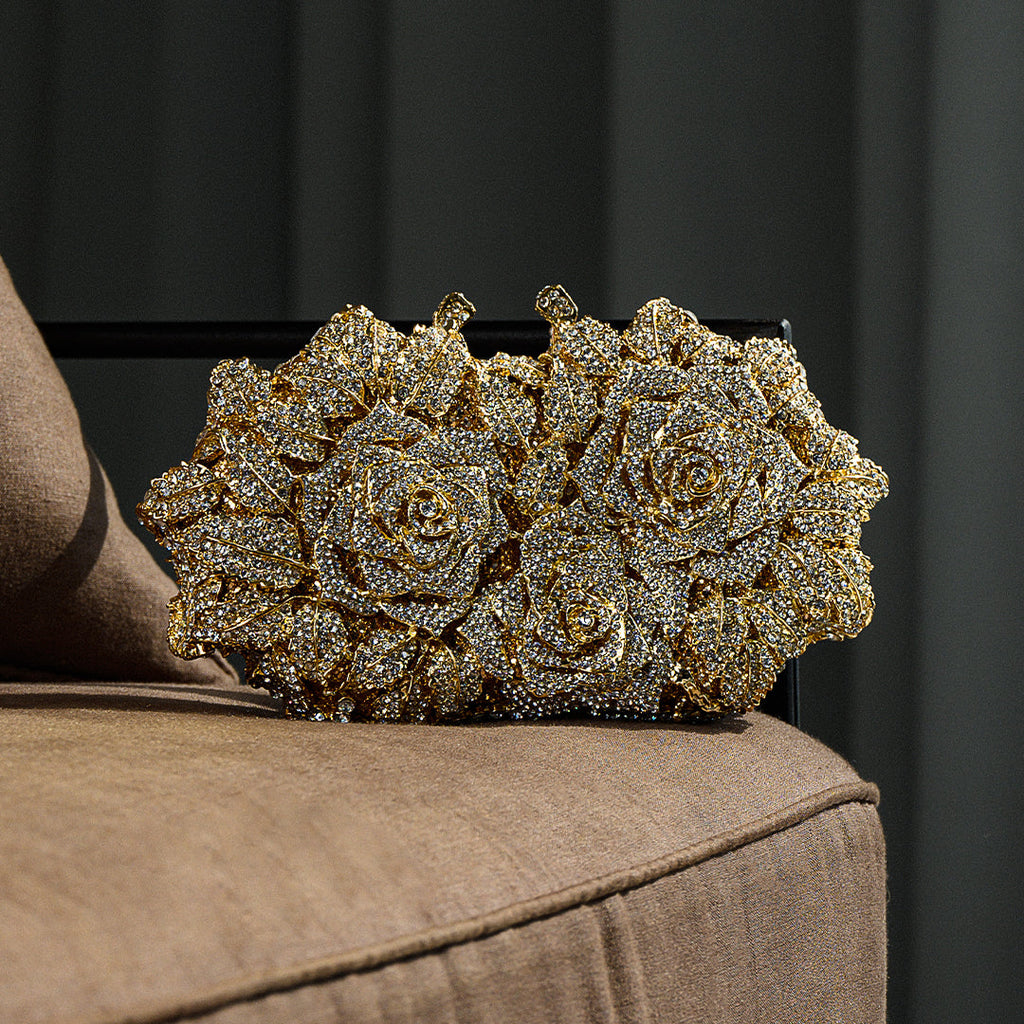 Rose Gold Evening Clutch Bag with Jewel Accents for Formal Events