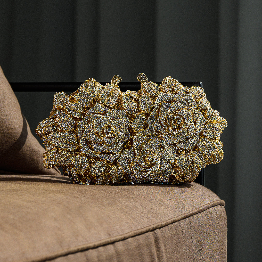 Rose Gold Evening Clutch Bag with Jewel Accents for Formal Events