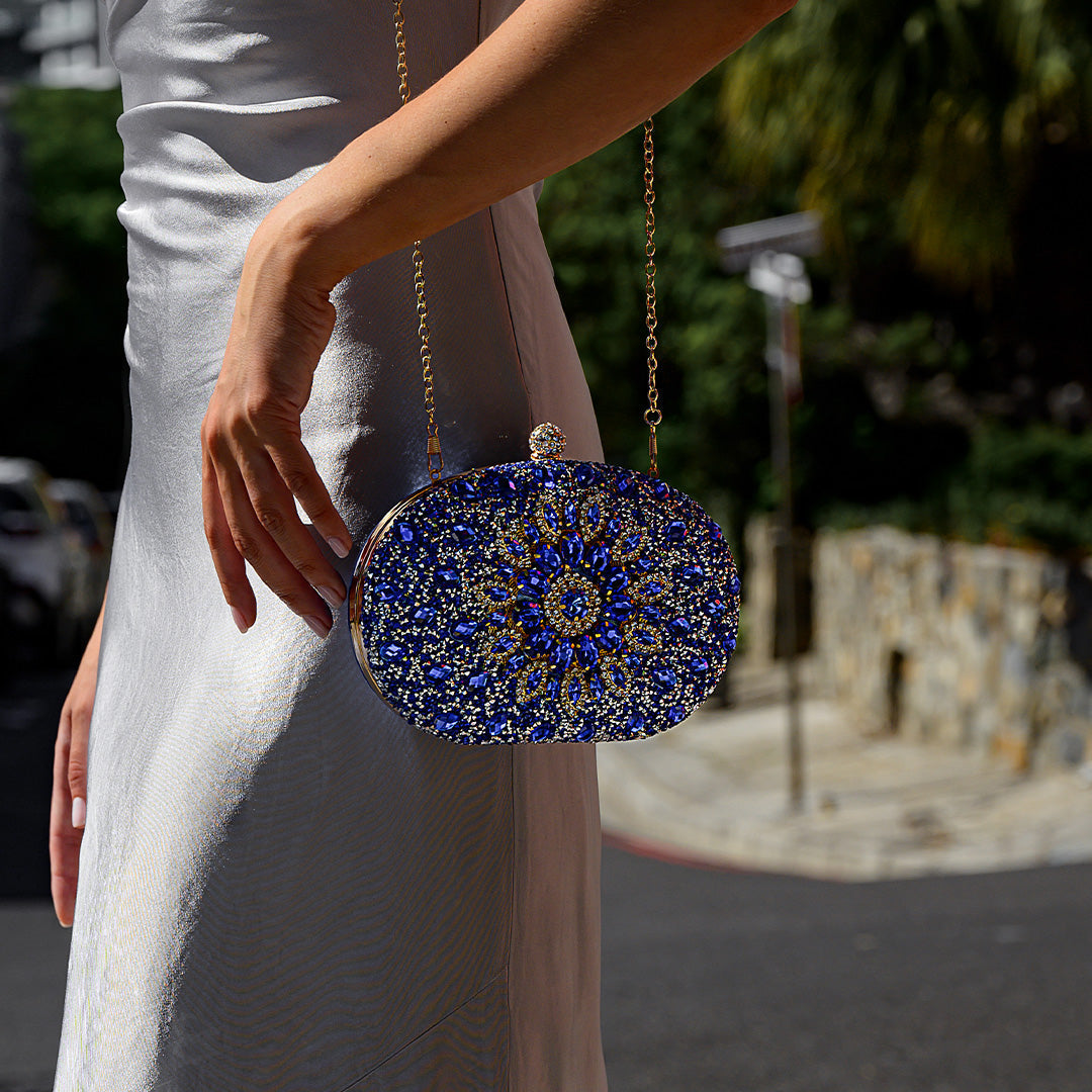 Diamond Rhinestone Clutch Bag - PU Leather Evening Purse with Adjustable Strap