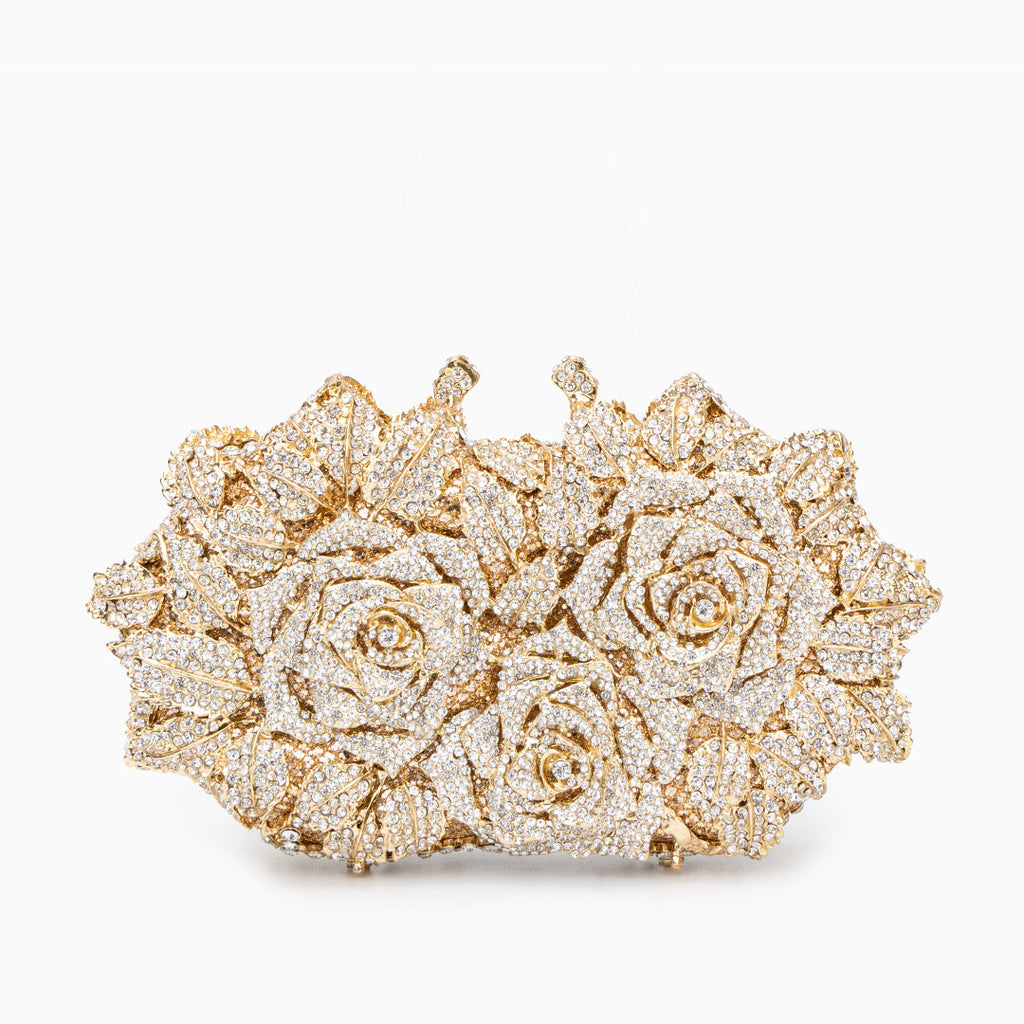 Rose Gold Evening Clutch Bag with Jewel Accents for Formal Events