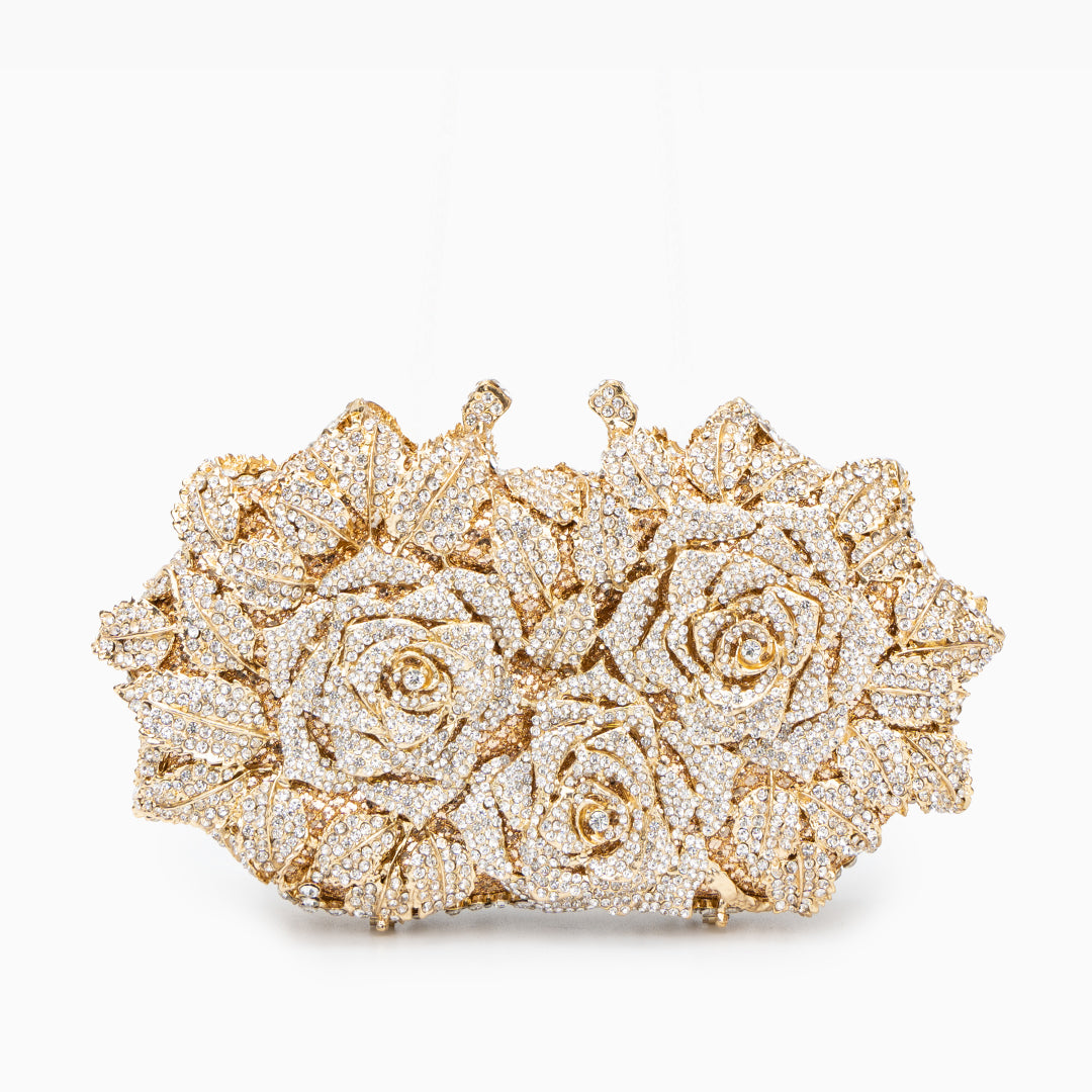 Rose Gold Evening Clutch Bag with Jewel Accents for Formal Events