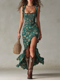 Savannah | Bohemian Floral Ruched Maxi Dress with Side Slit