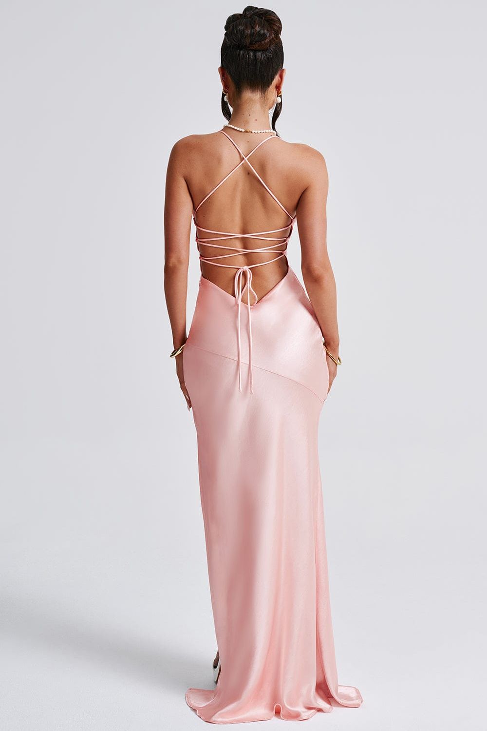 Bias-Cut Satin Maxi Dress with Plunging Neckline for Evening Events