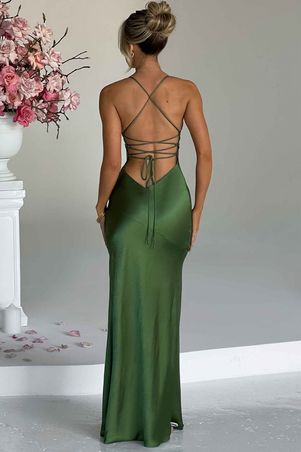 Bias-Cut Satin Maxi Dress with Plunging Neckline for Evening Events