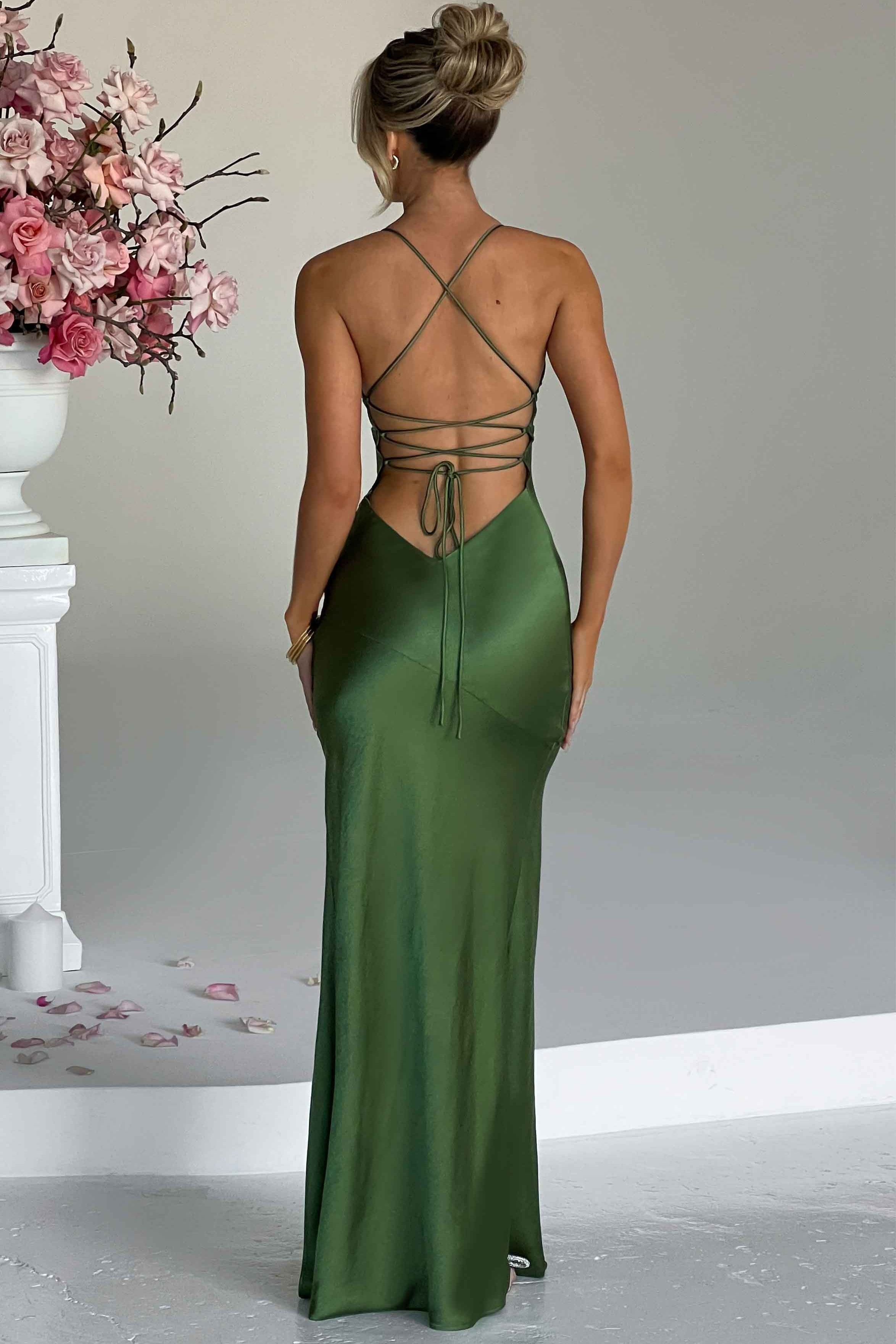 Bias-Cut Satin Maxi Dress with Plunging Neckline for Evening Events