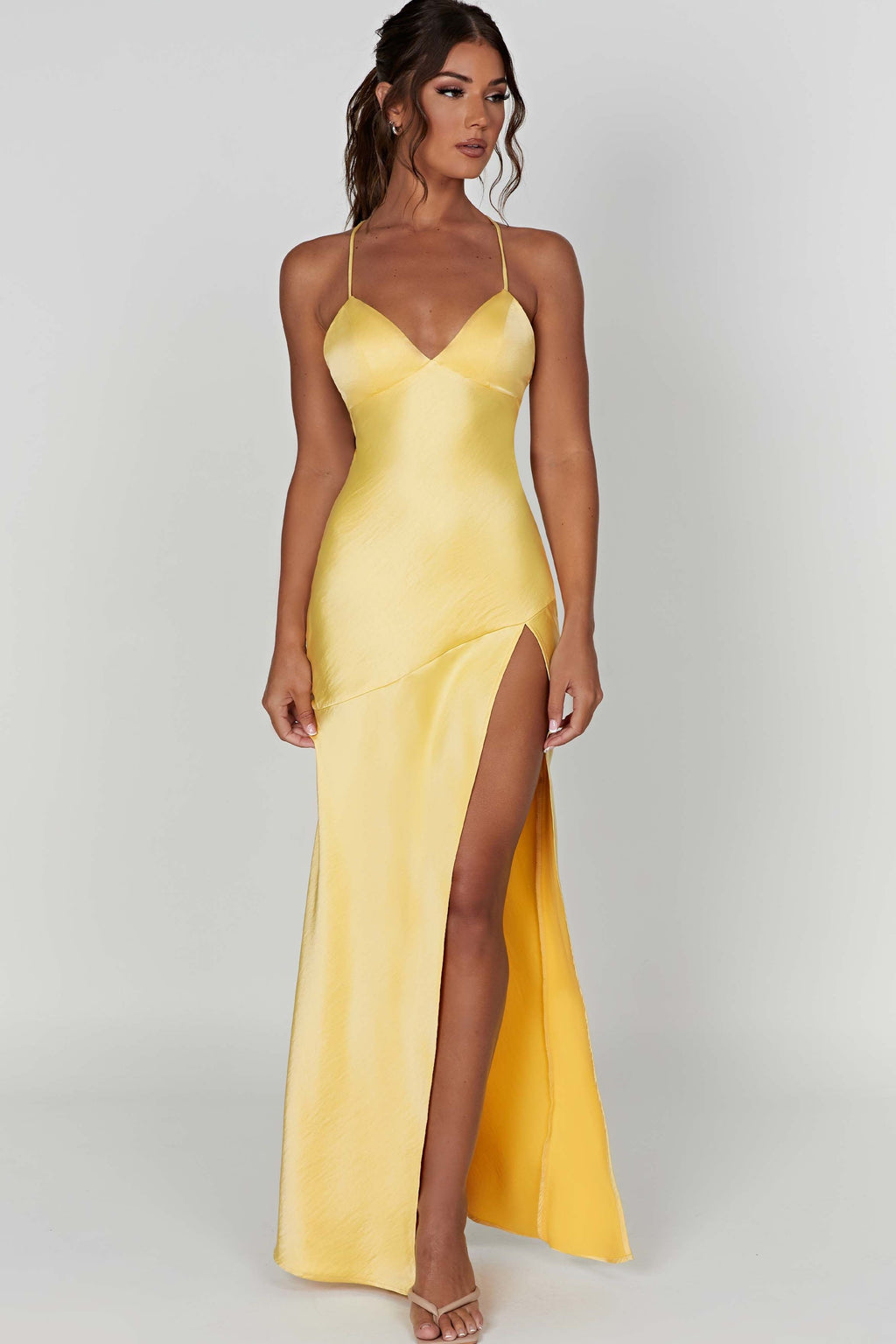 Bias-Cut Satin Maxi Dress with Plunging Neckline for Evening Events